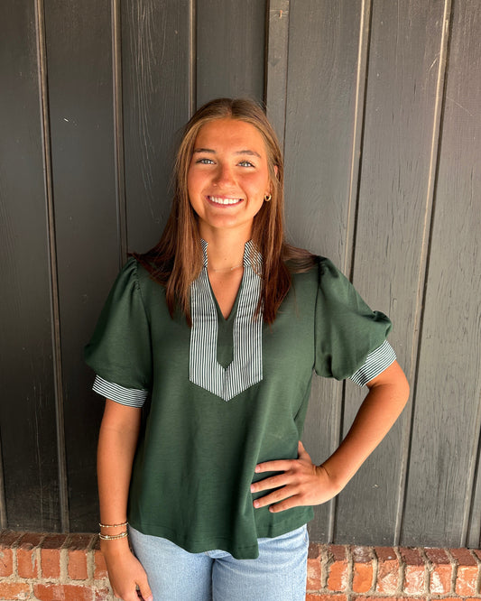 The Lolly Green and White contrast top