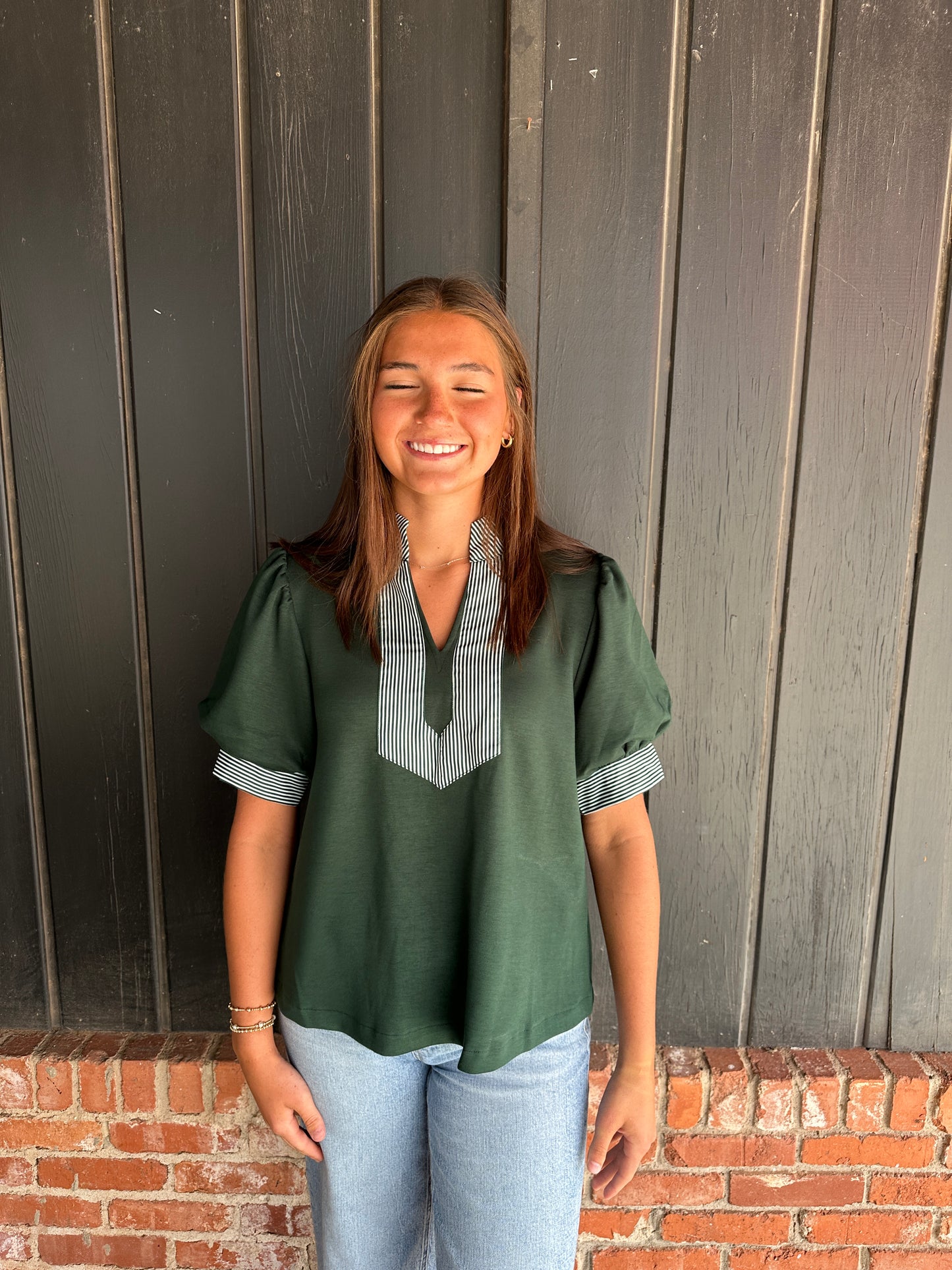 The Lolly Green and White contrast top