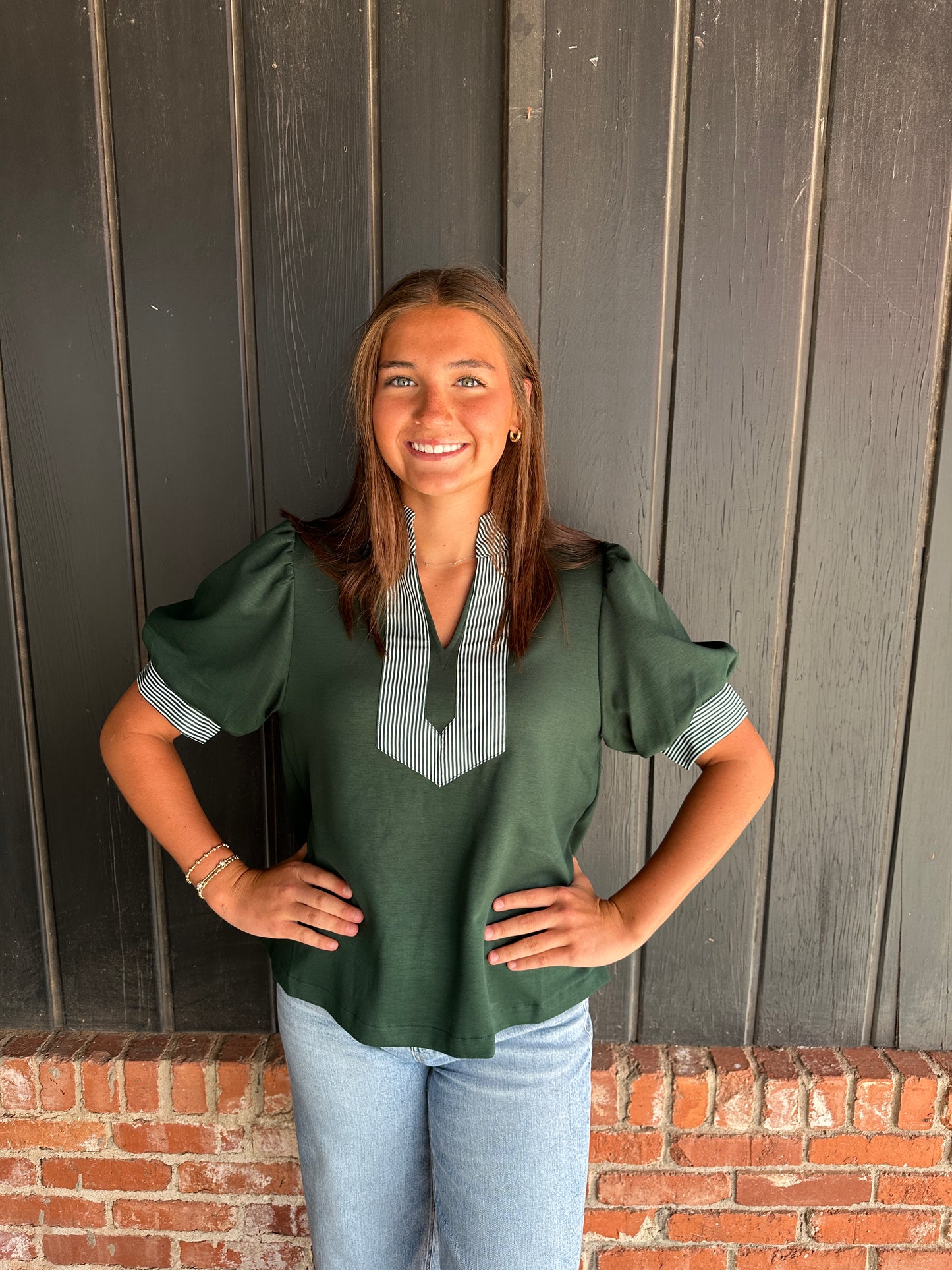 The Lolly Green and White contrast top
