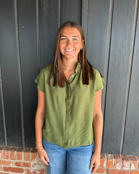 Olive Cap Sleeve Top