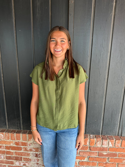 Olive Cap Sleeve Top