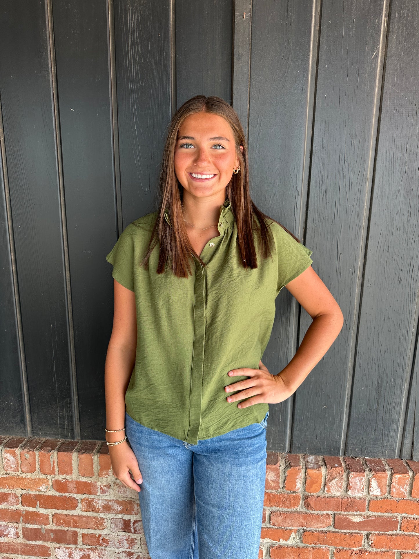 Olive Cap Sleeve Top