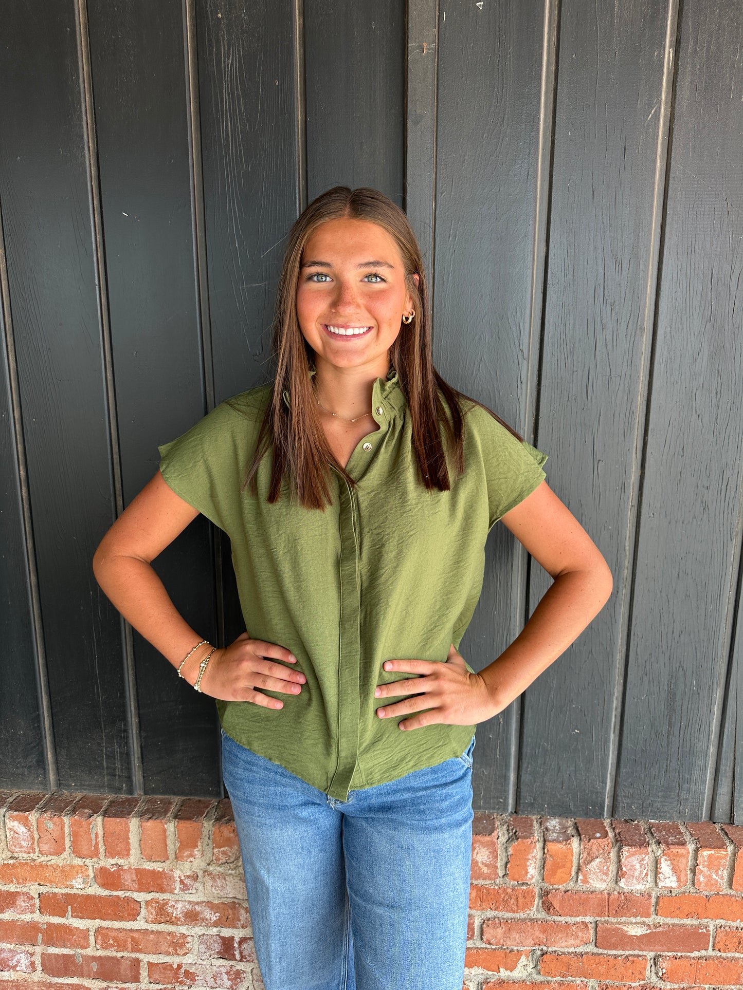 Olive Cap Sleeve Top