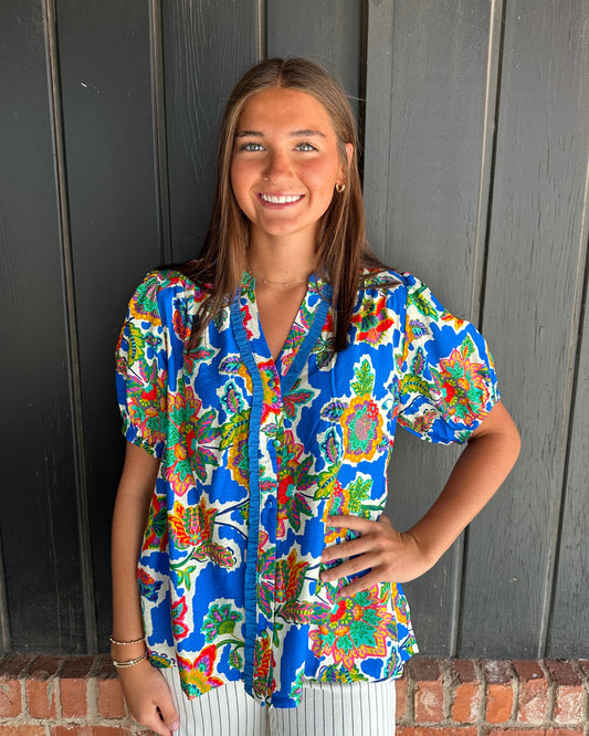 Blue floral print top
