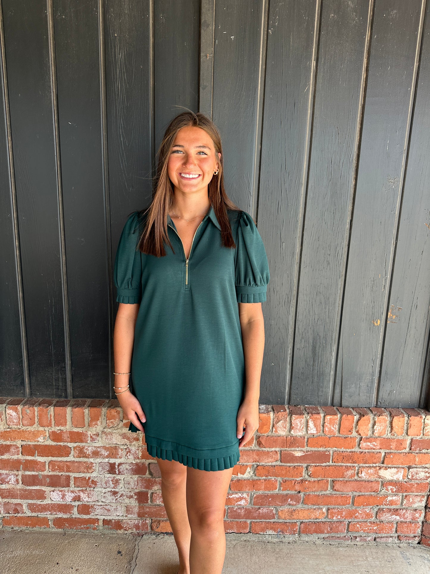 Hunter Green Scuba zip dress with detailed hem