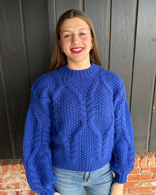 Royal Blue Chunky Cable Knit Sweater