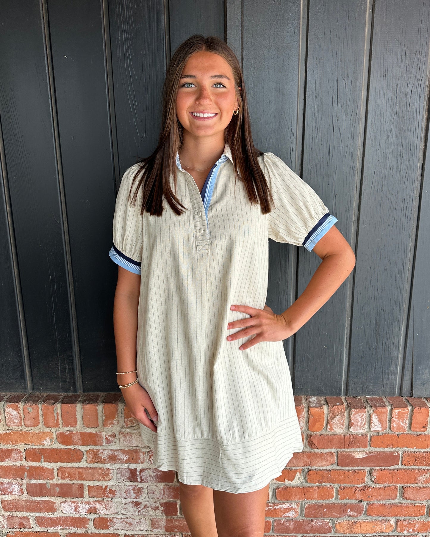 Oatmeal striped polo dress