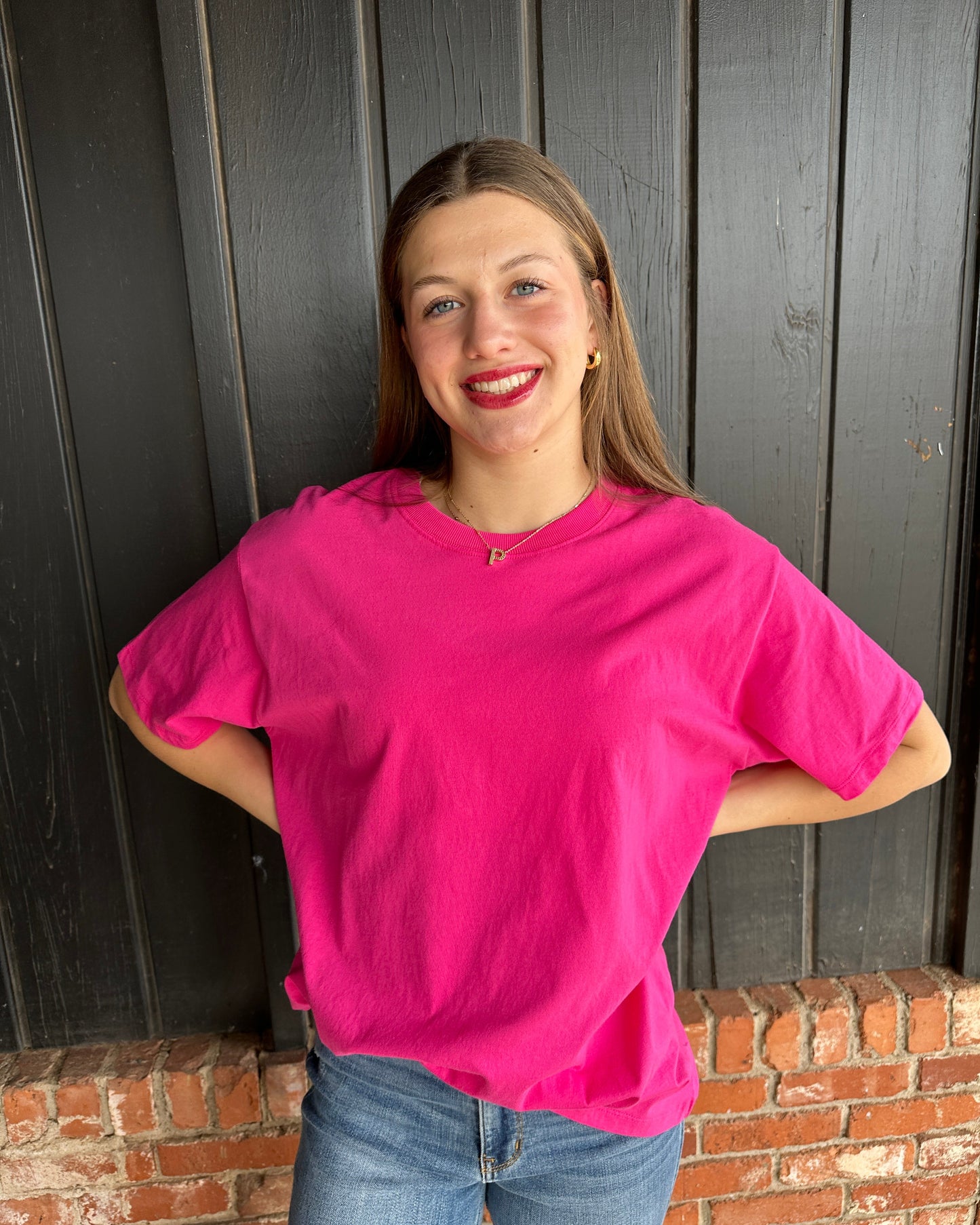 Bright Pink Loose Fit Cotton Tee