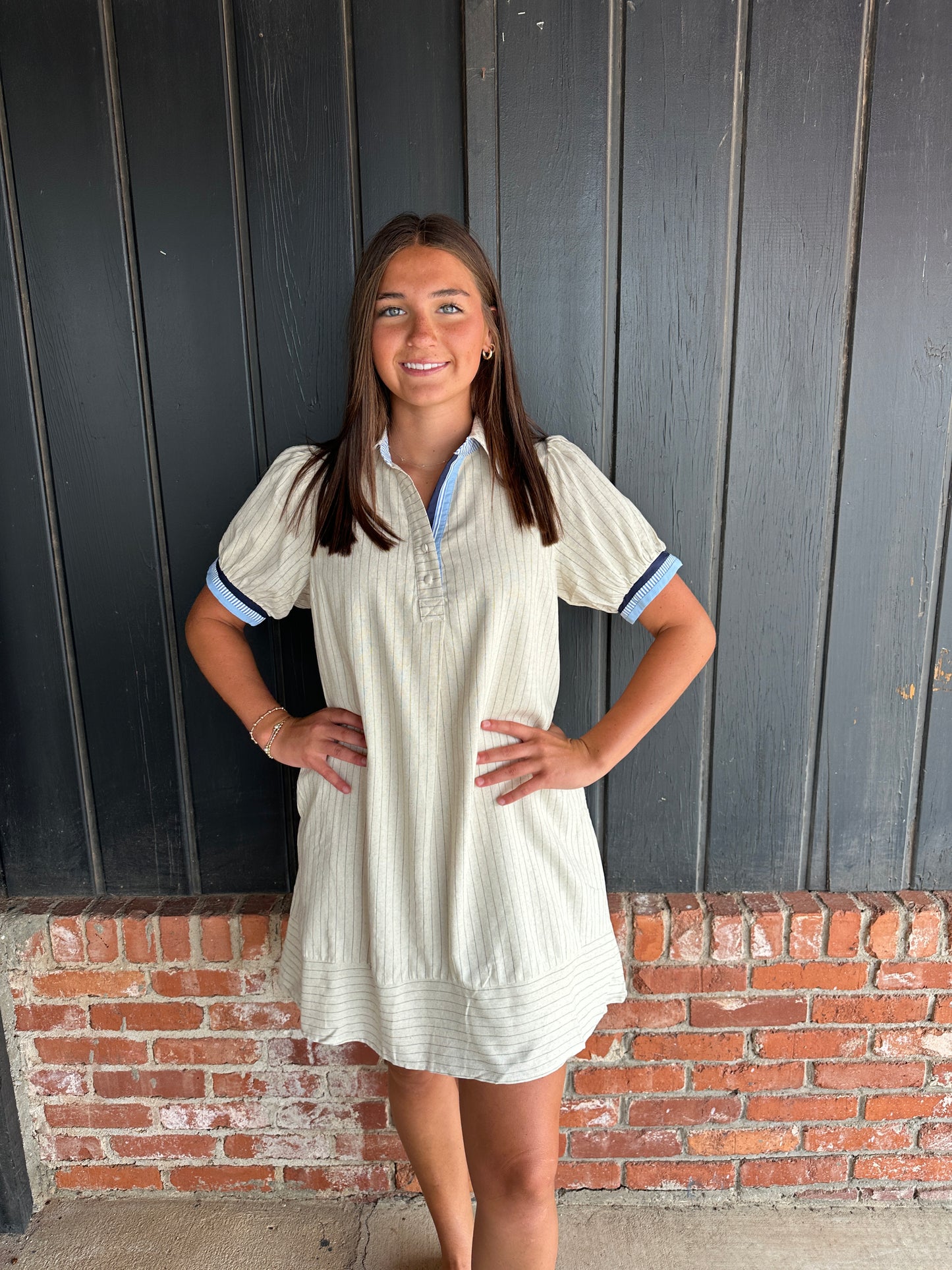 Oatmeal striped polo dress