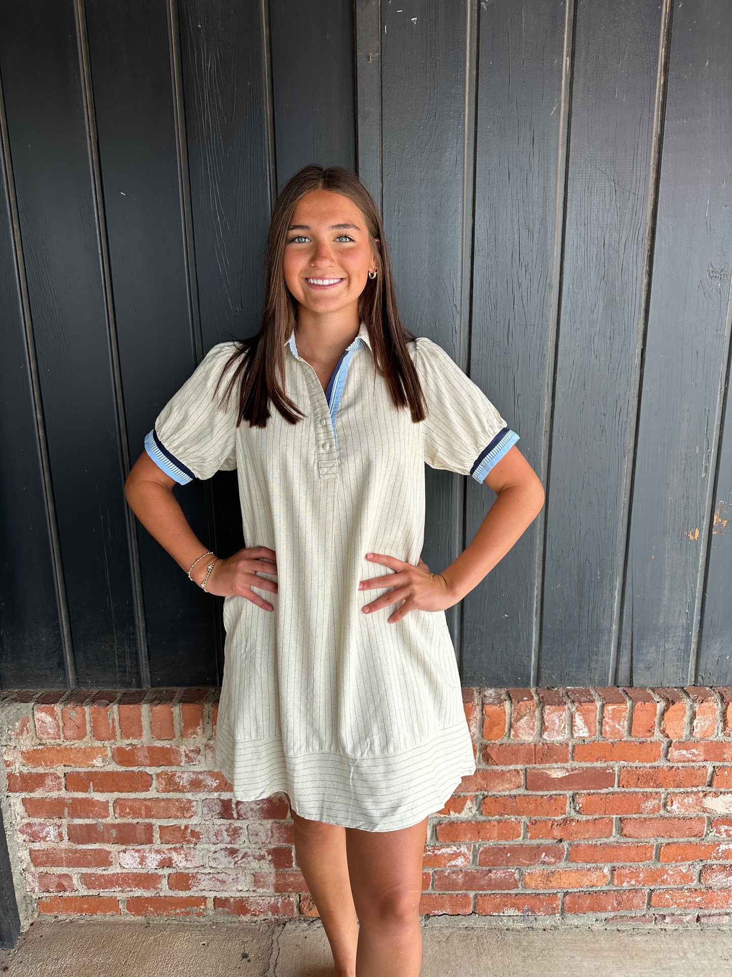Oatmeal striped polo dress