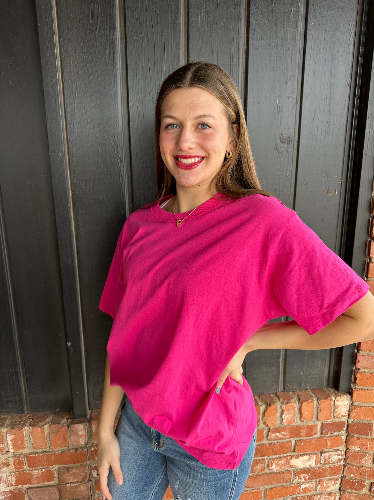 Bright Pink Loose Fit Cotton Tee