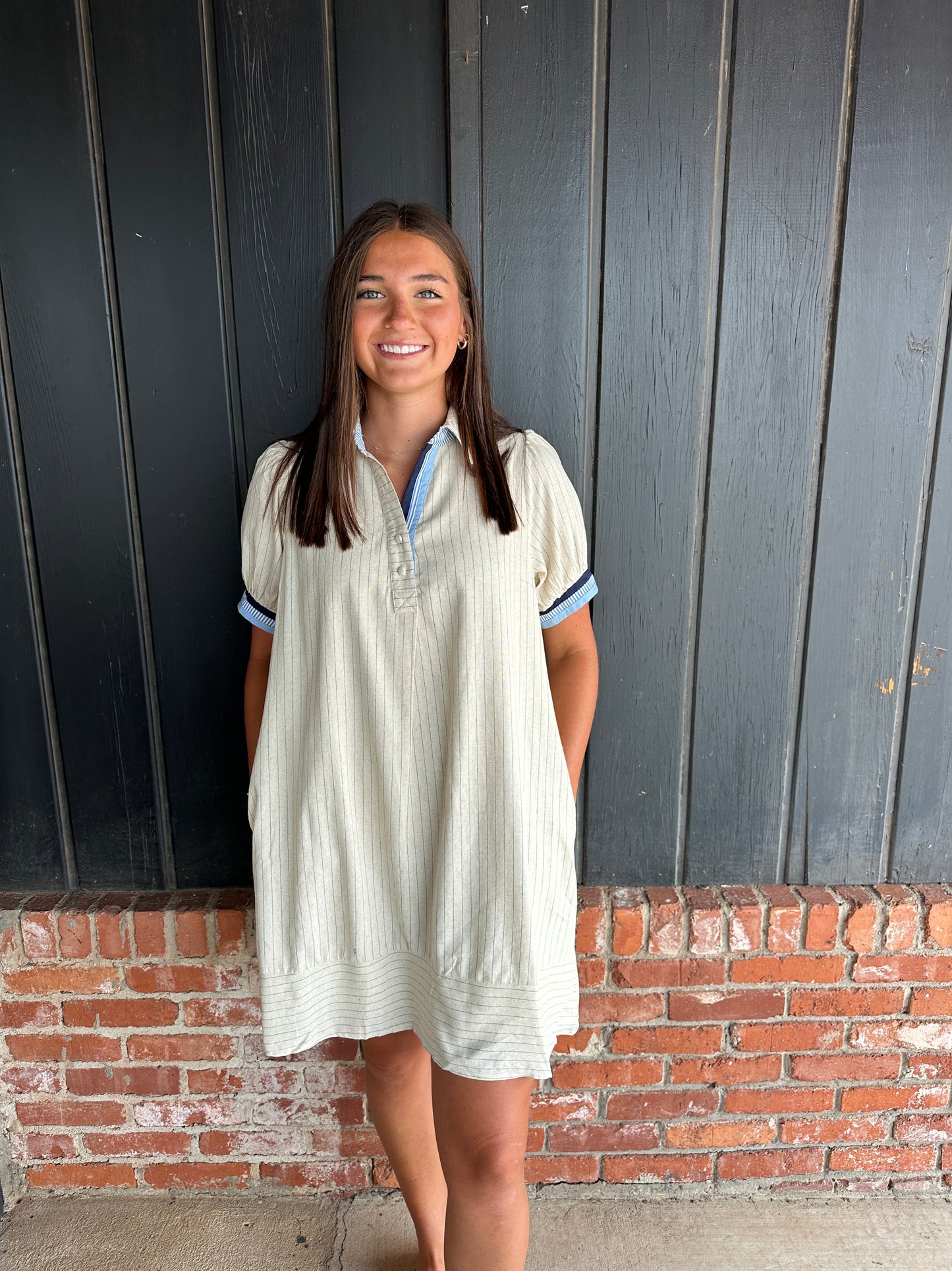Oatmeal striped polo dress