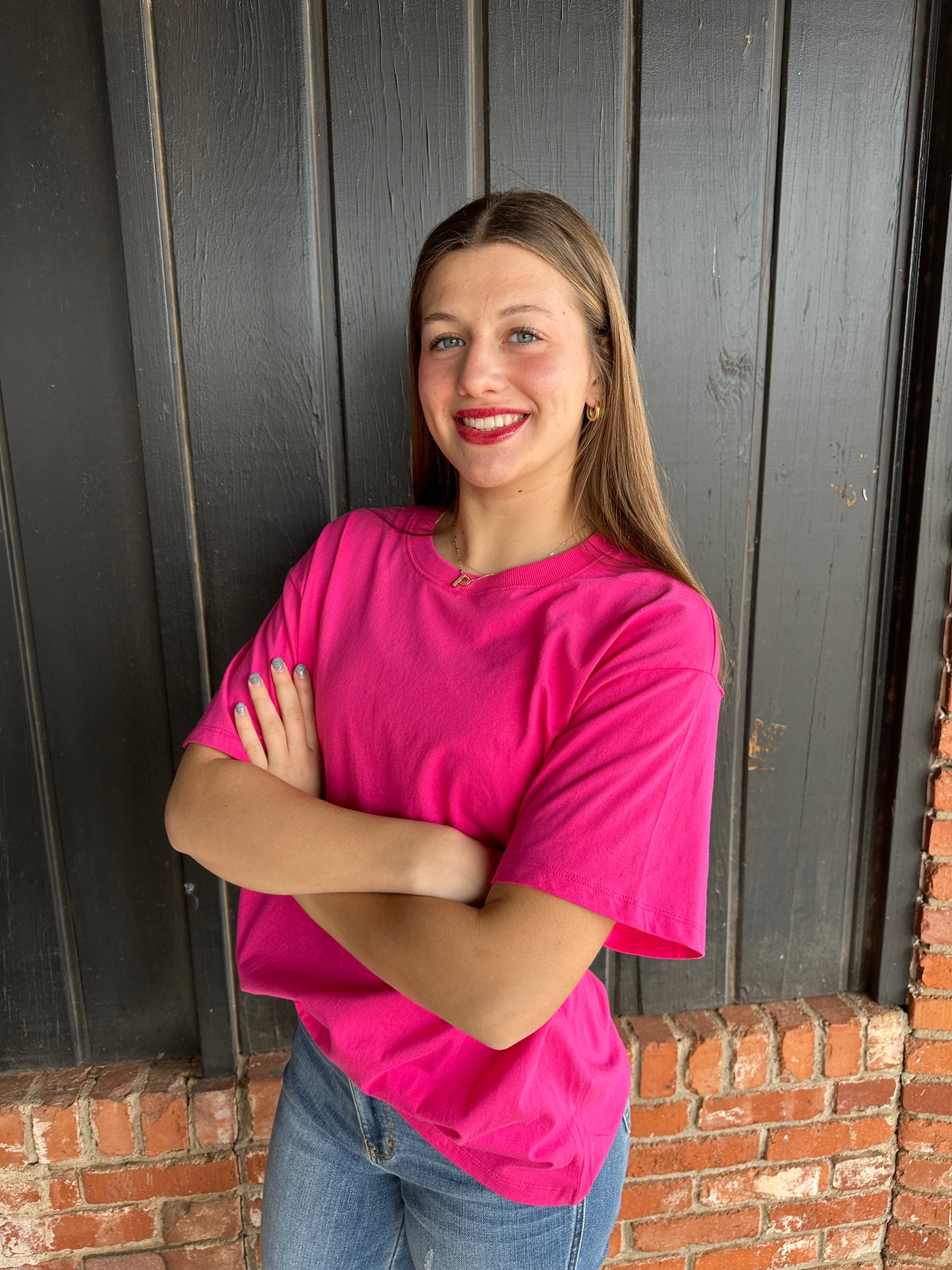 Bright Pink Loose Fit Cotton Tee