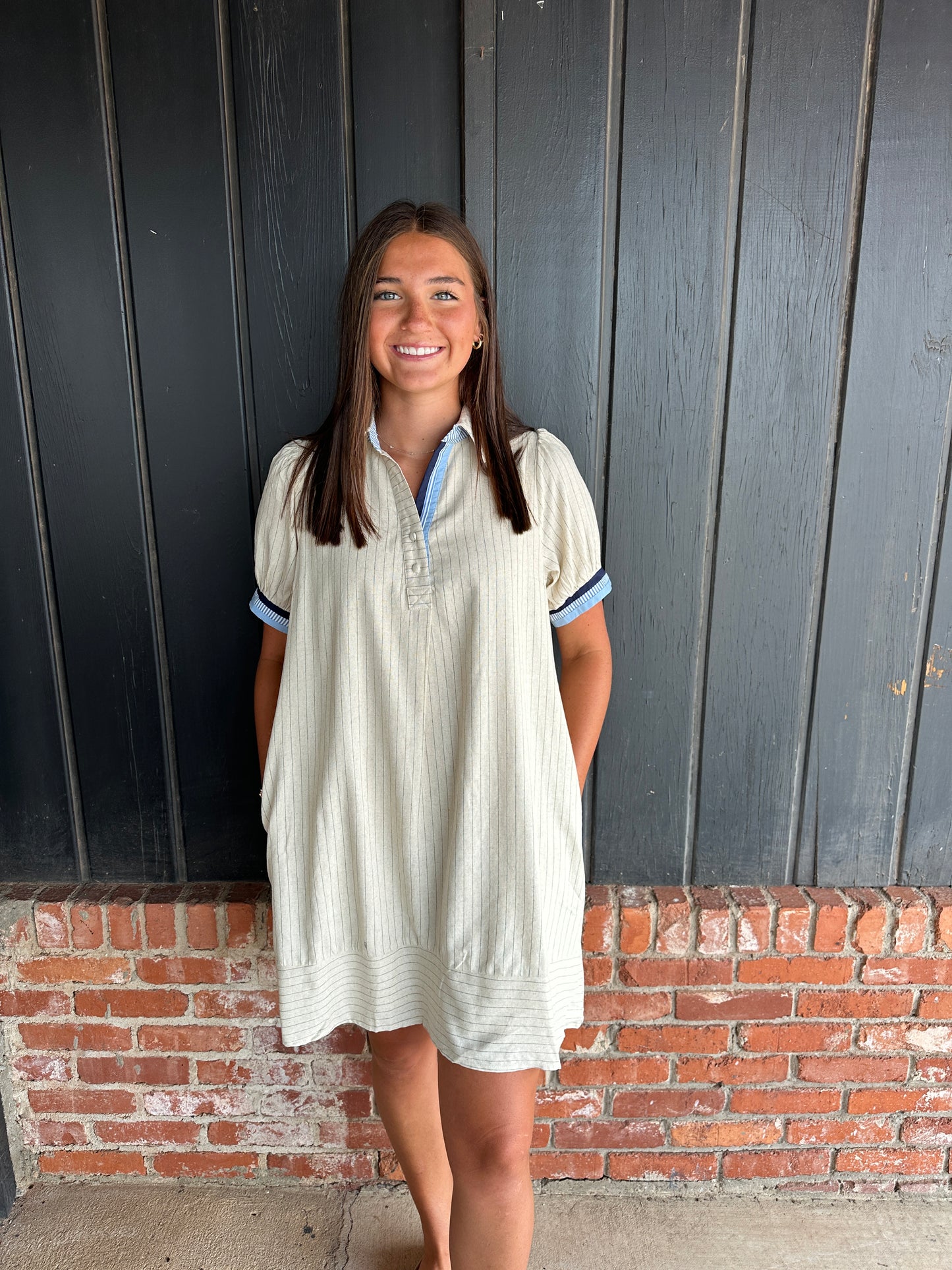 Oatmeal striped polo dress