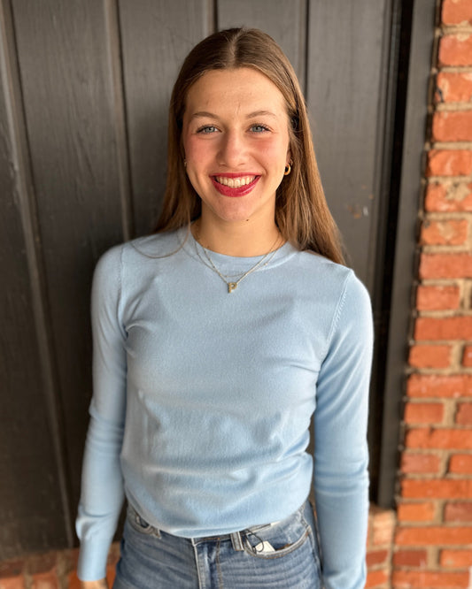 Sky Blue Basic Crew Neck Soft Knit Sweater
