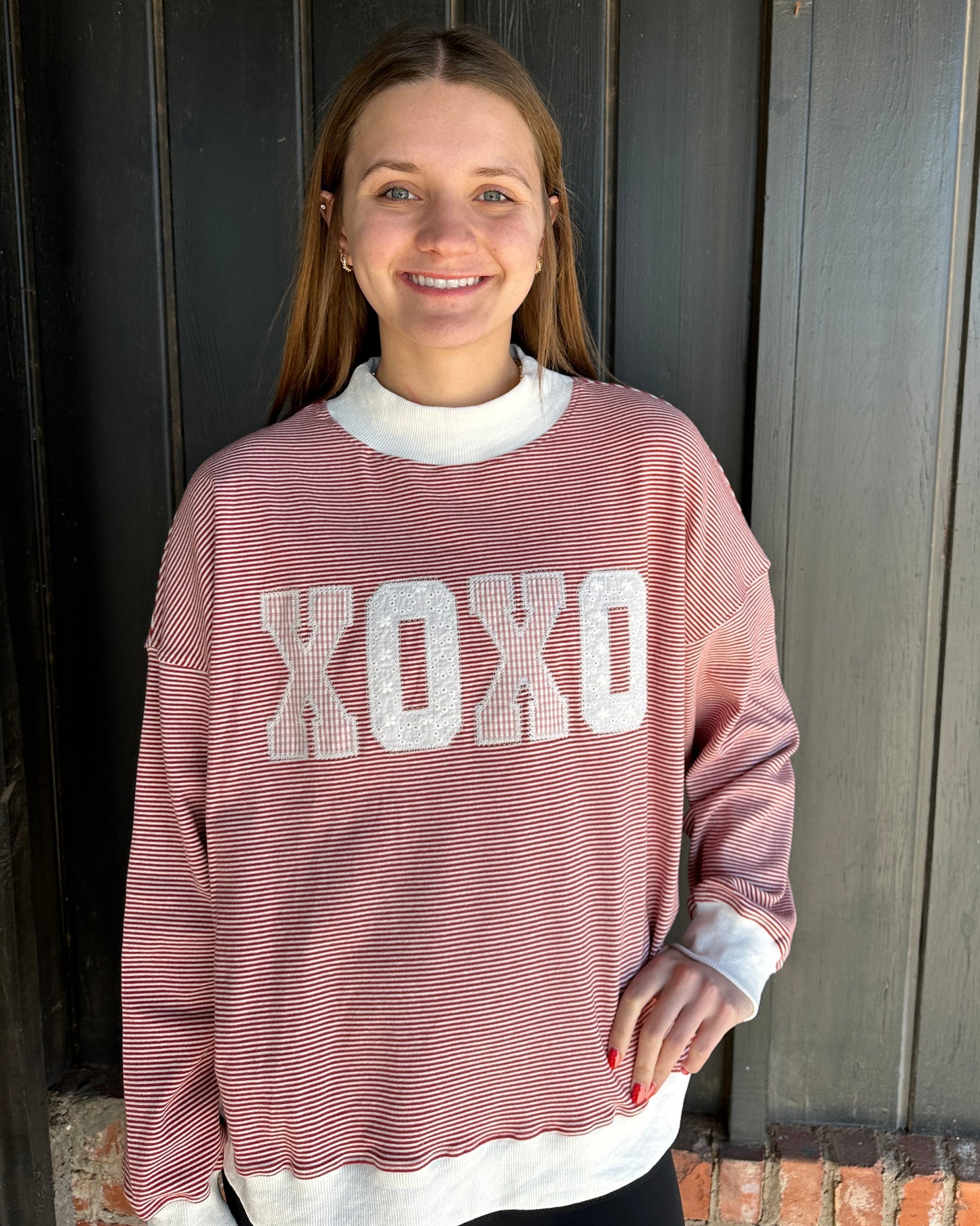 XOXO striped mock neck top