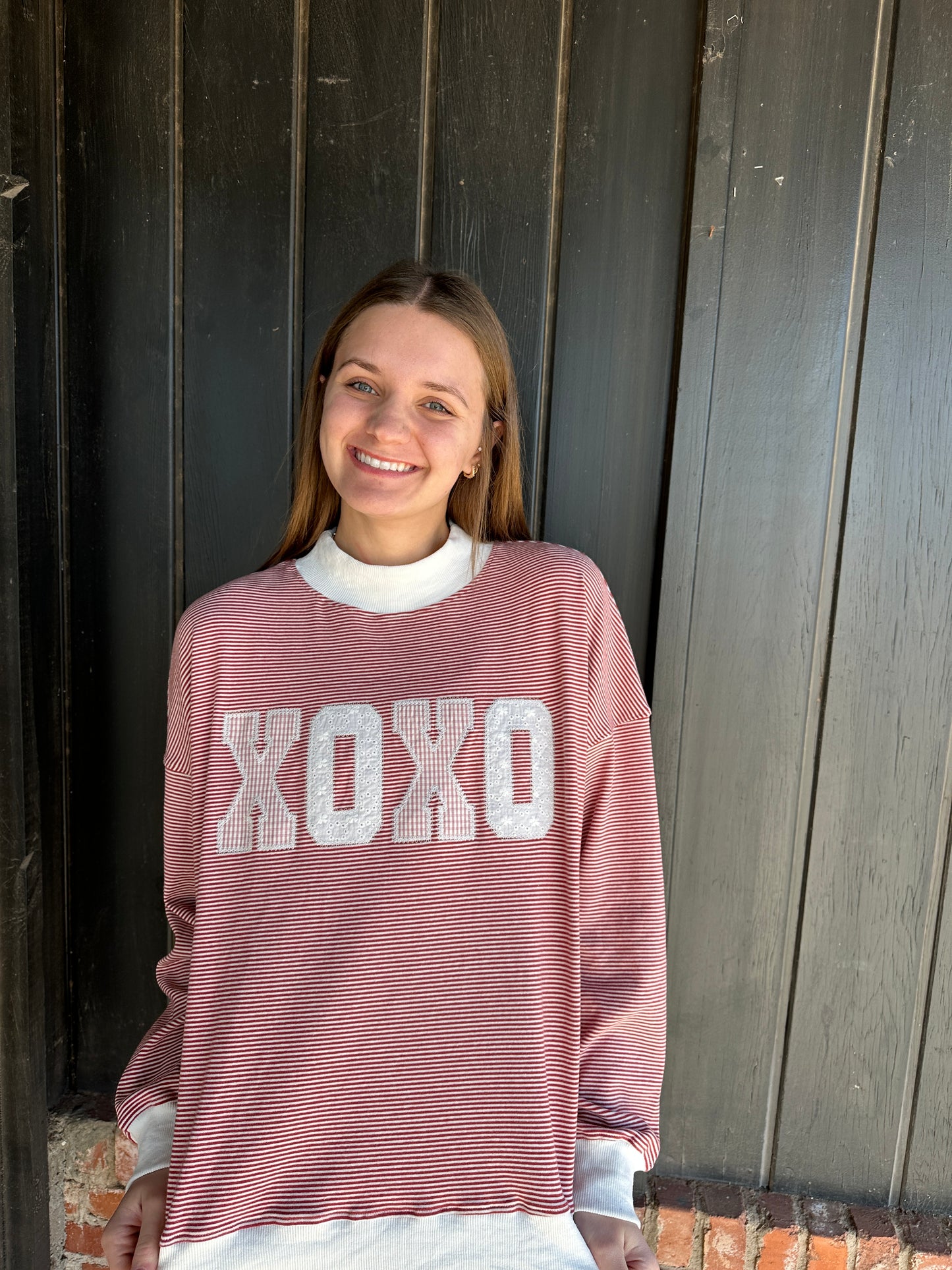 XOXO striped mock neck top