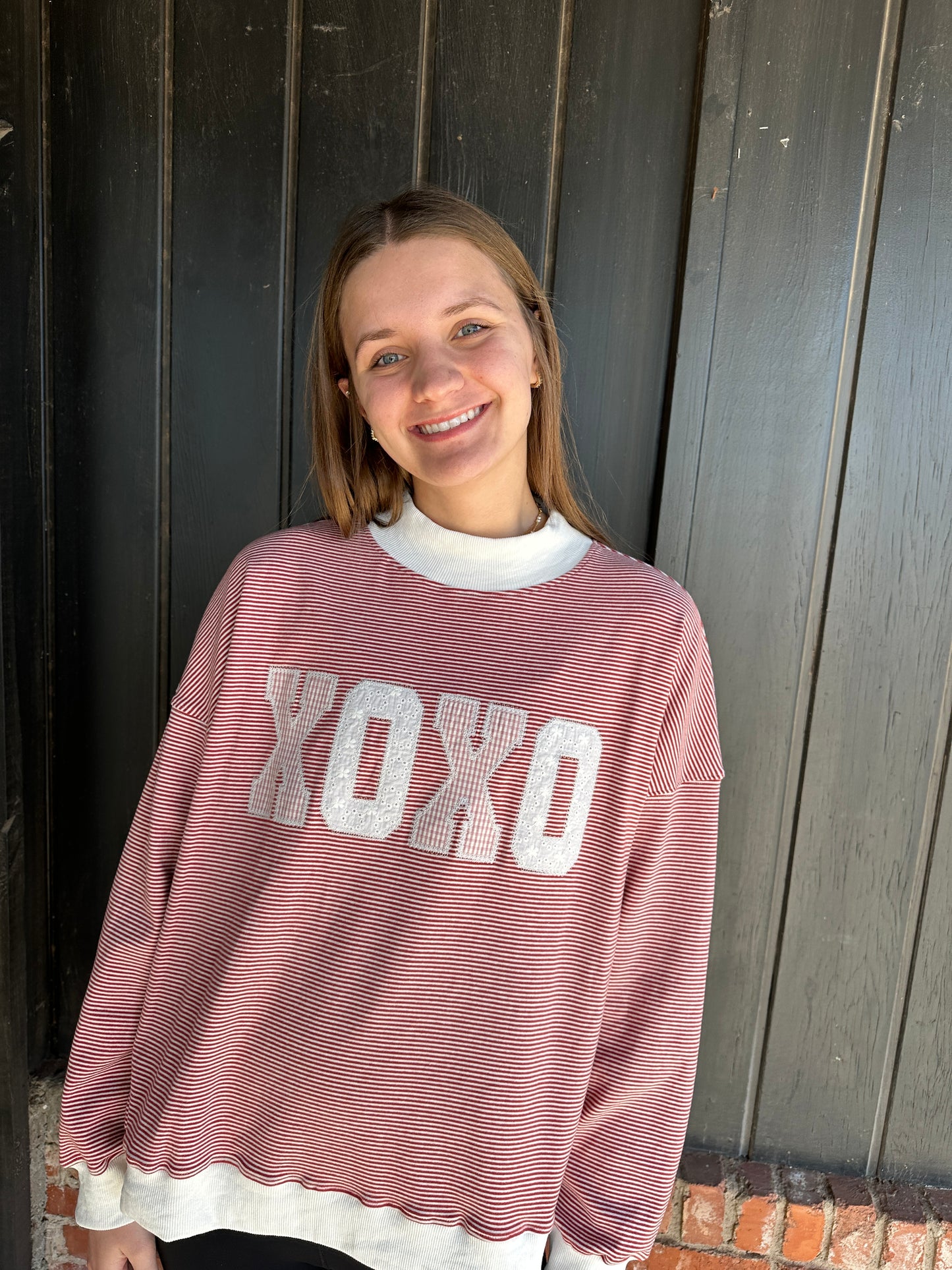 XOXO striped mock neck top