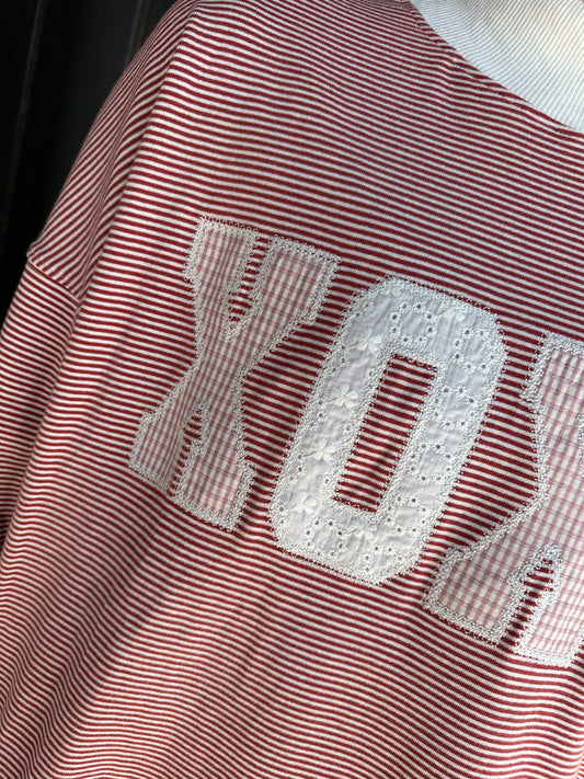 XOXO striped mock neck top