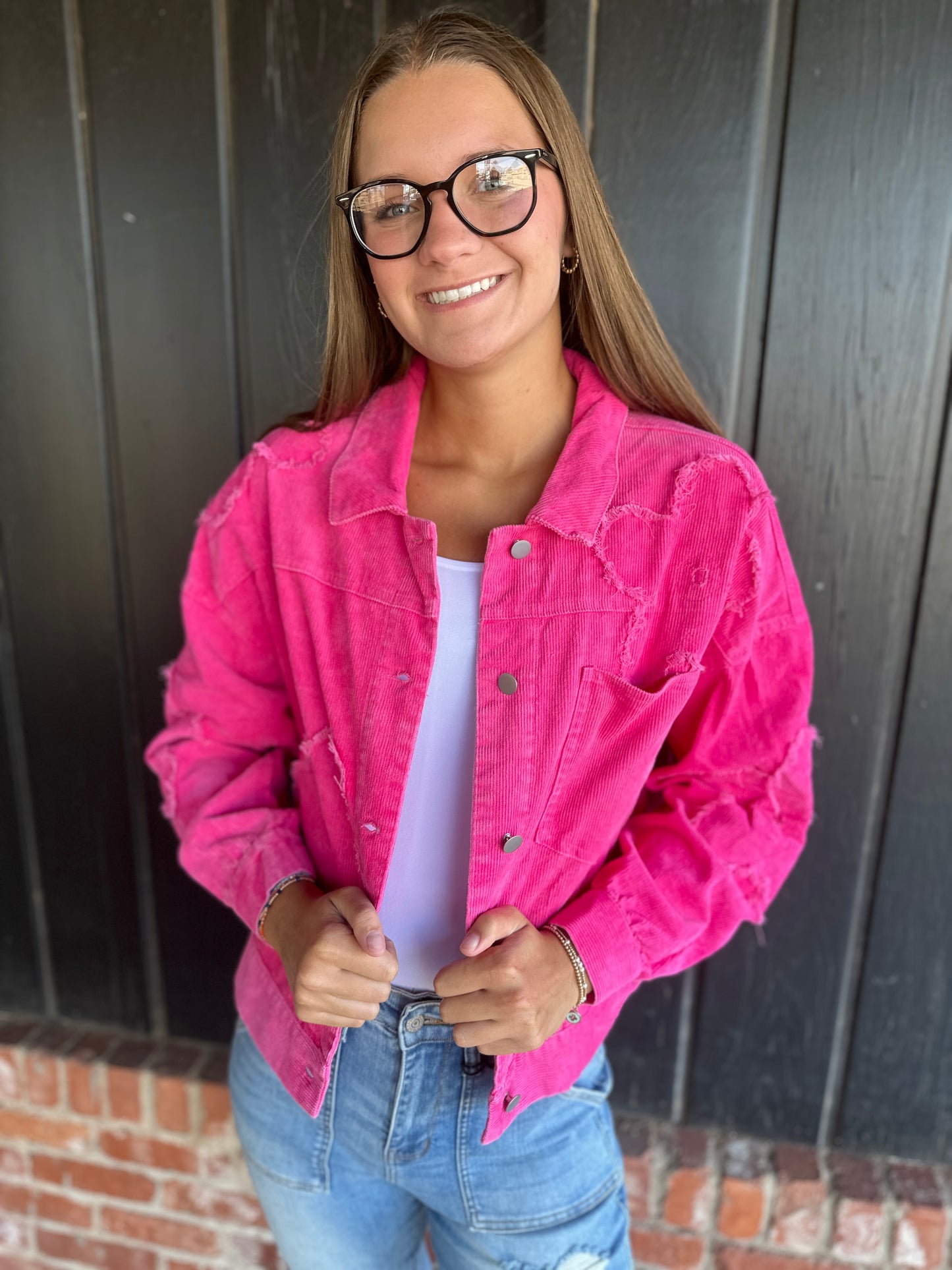 Hot Pink Frayed flower Jacket