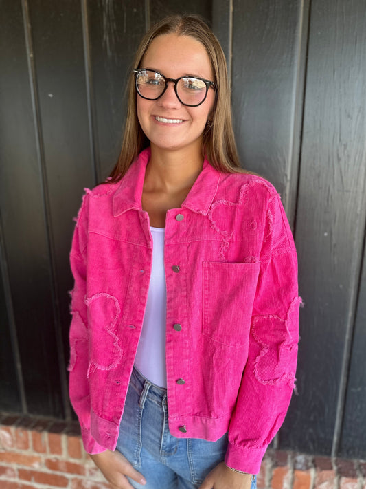 Hot Pink Frayed flower Jacket