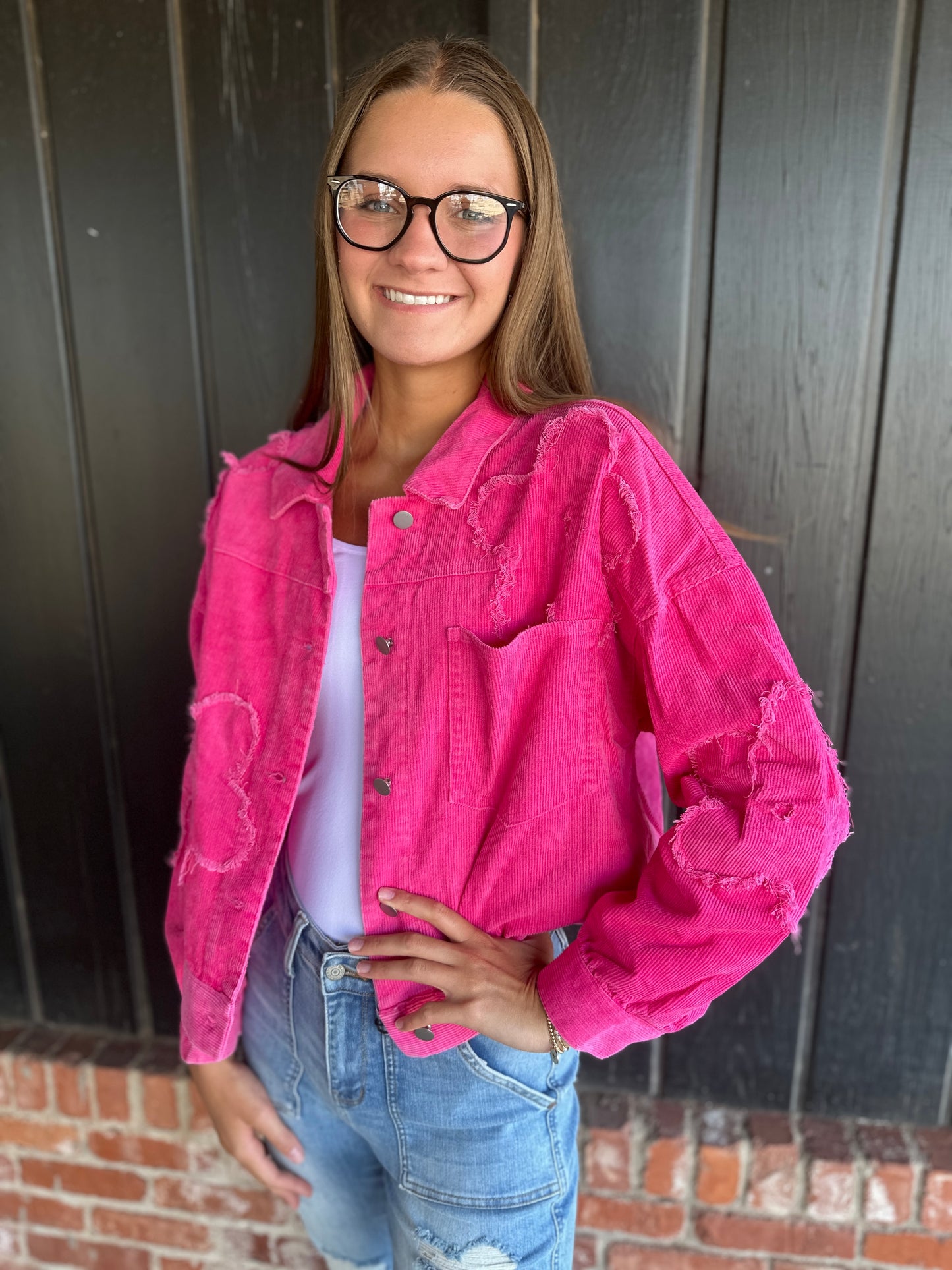 Hot Pink Frayed flower Jacket