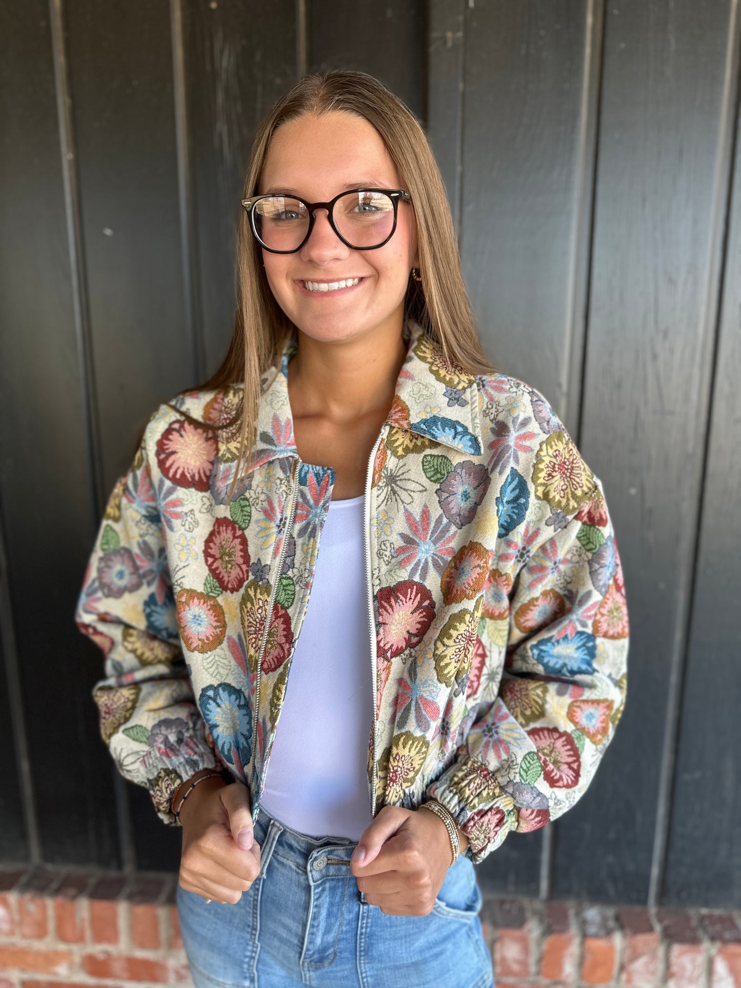 Retro Floral Printed Cropped Jacket