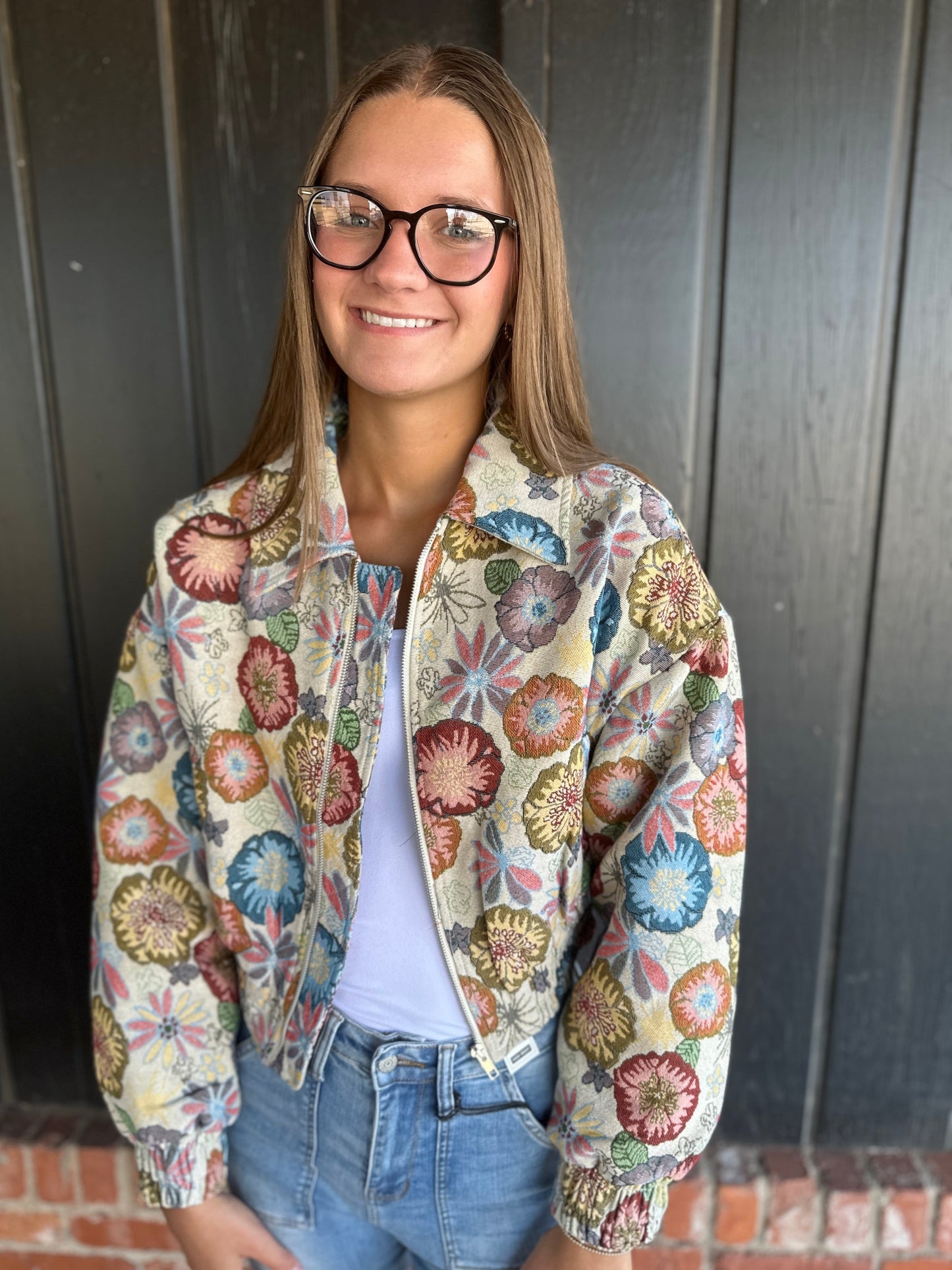 Retro Floral Printed Cropped Jacket