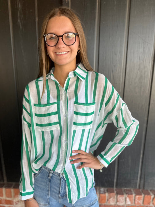 Green Stripe Double Pocket Shirt