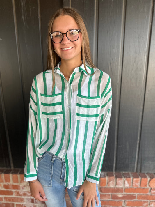 Green Stripe Double Pocket Shirt