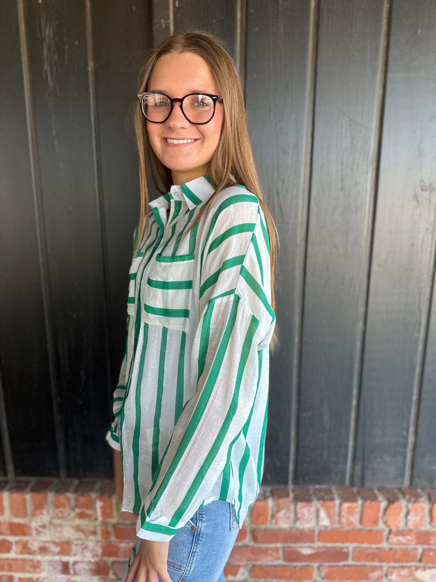 Green Stripe Double Pocket Shirt