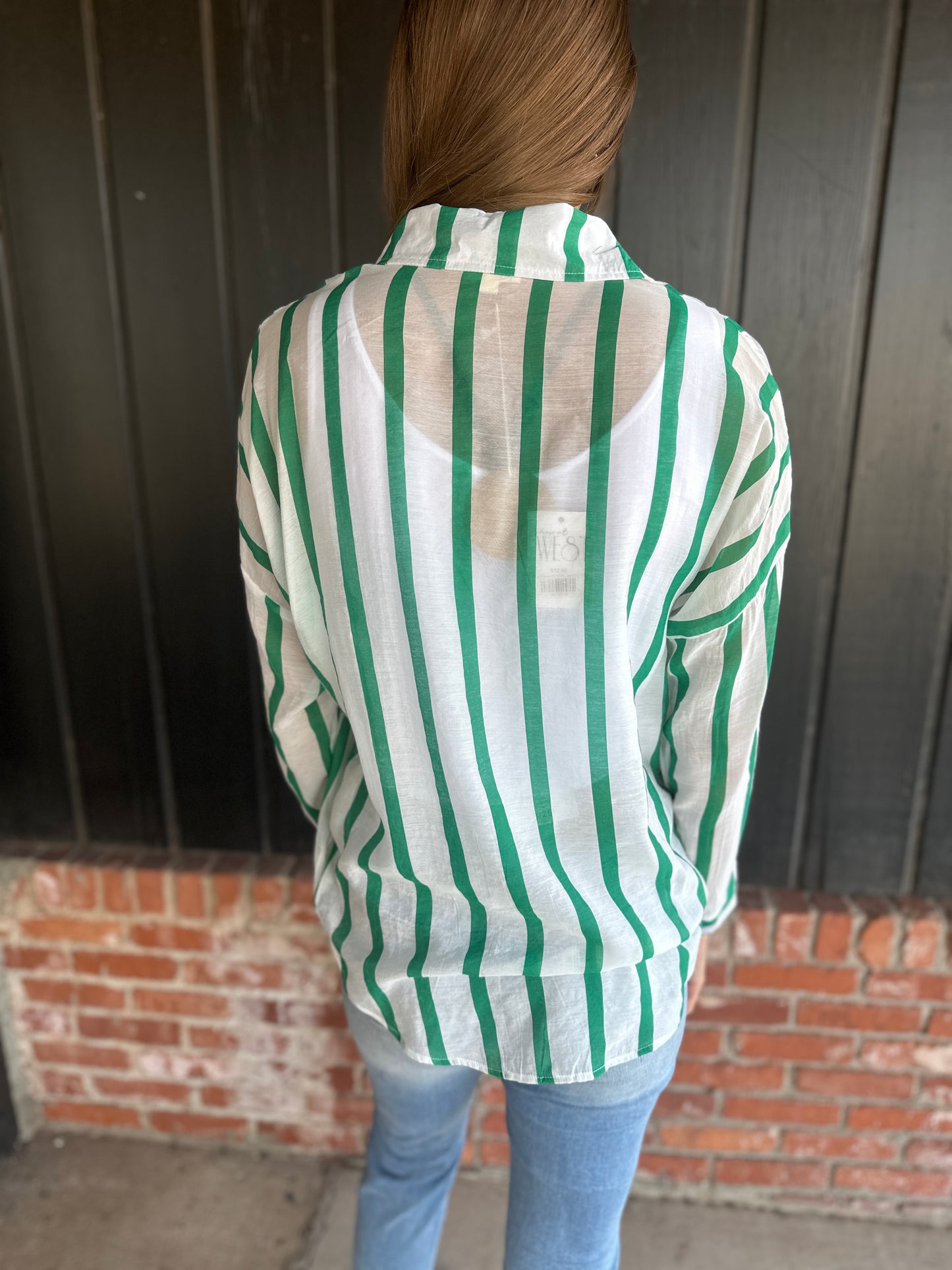 Green Stripe Double Pocket Shirt