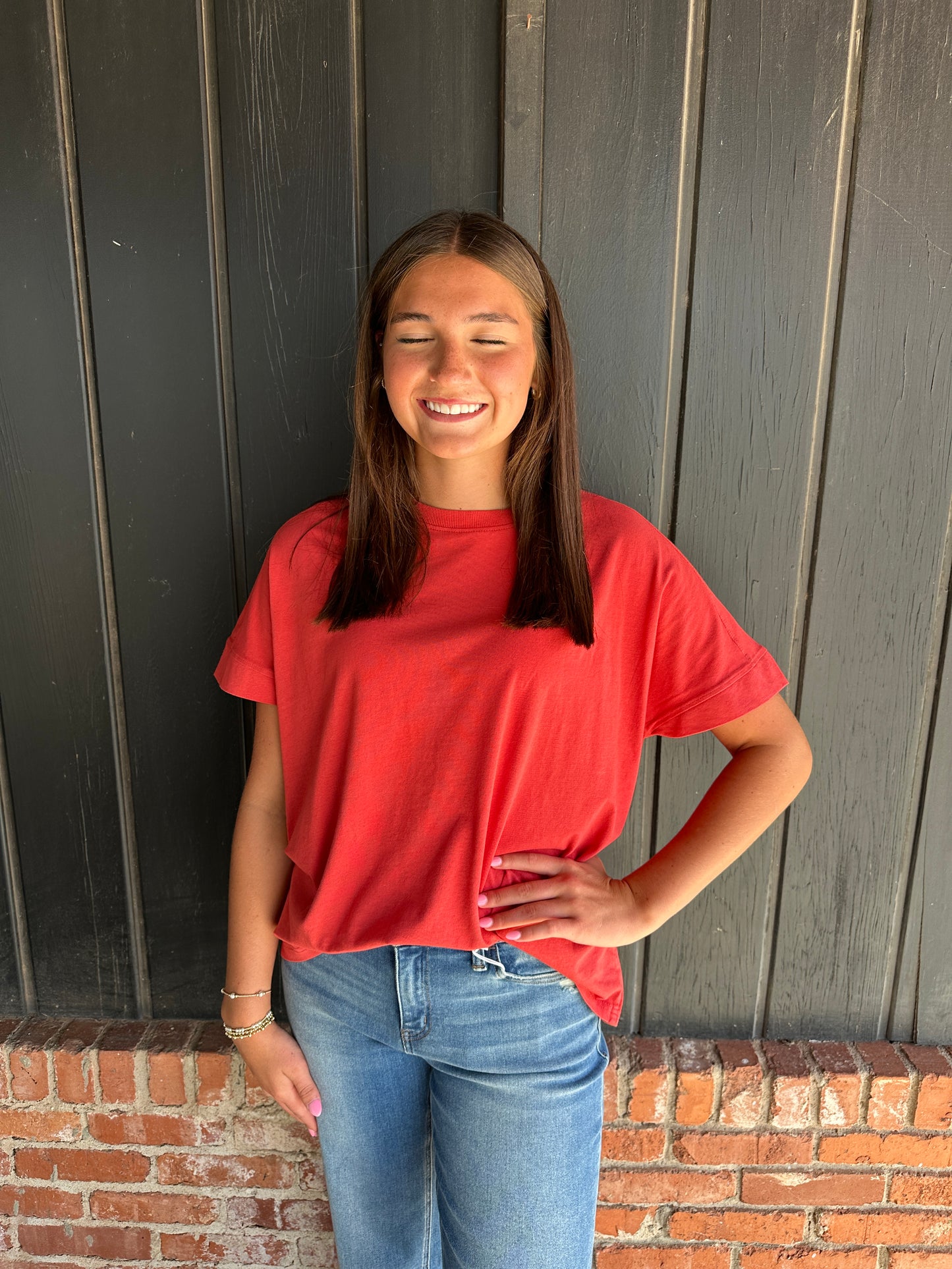 Blushed Brick Pima Cotton Sunfade Drape Tee