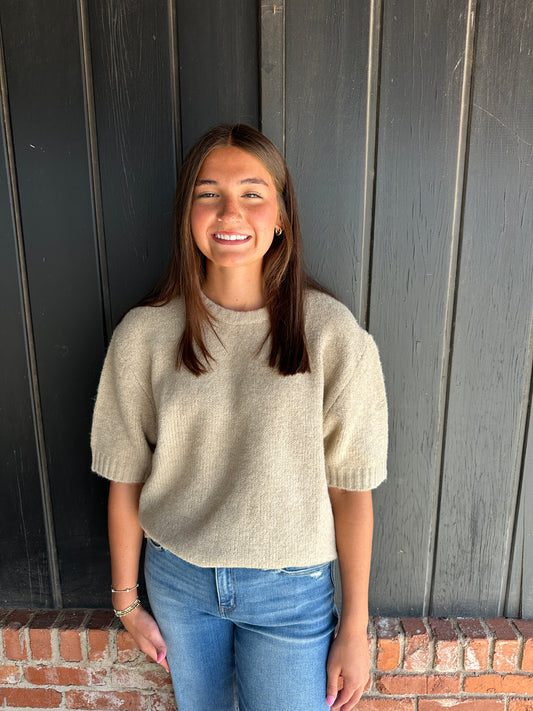 Khaki Fuzzy textured knit sweater