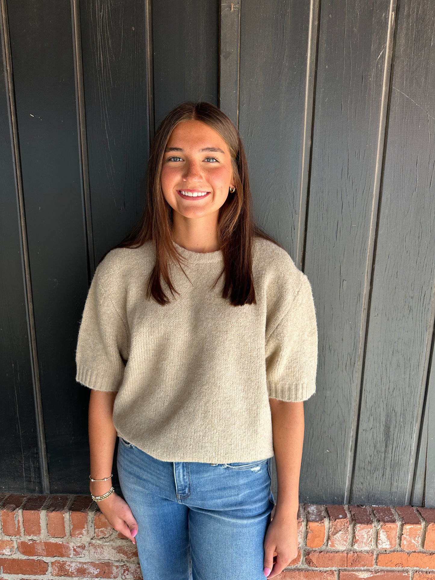Khaki Fuzzy textured knit sweater