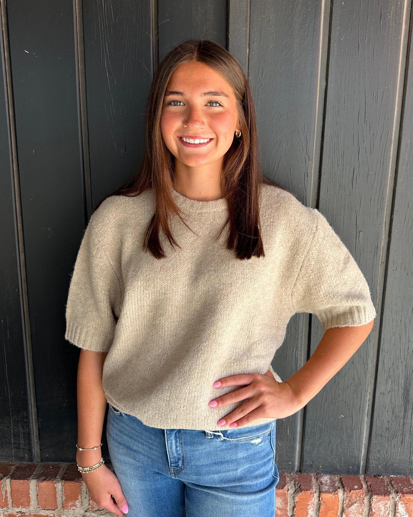 Khaki Fuzzy textured knit sweater