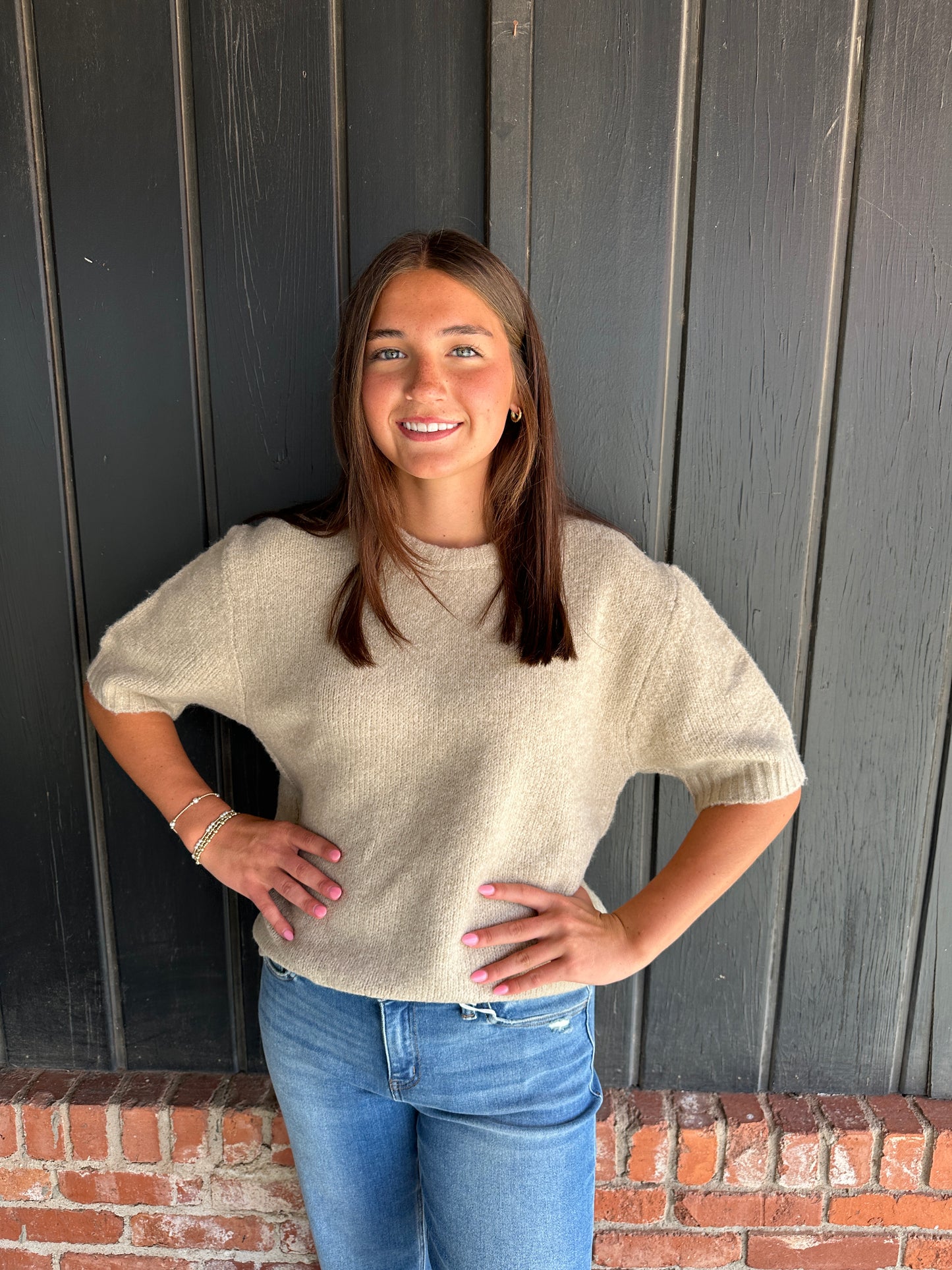 Khaki Fuzzy textured knit sweater