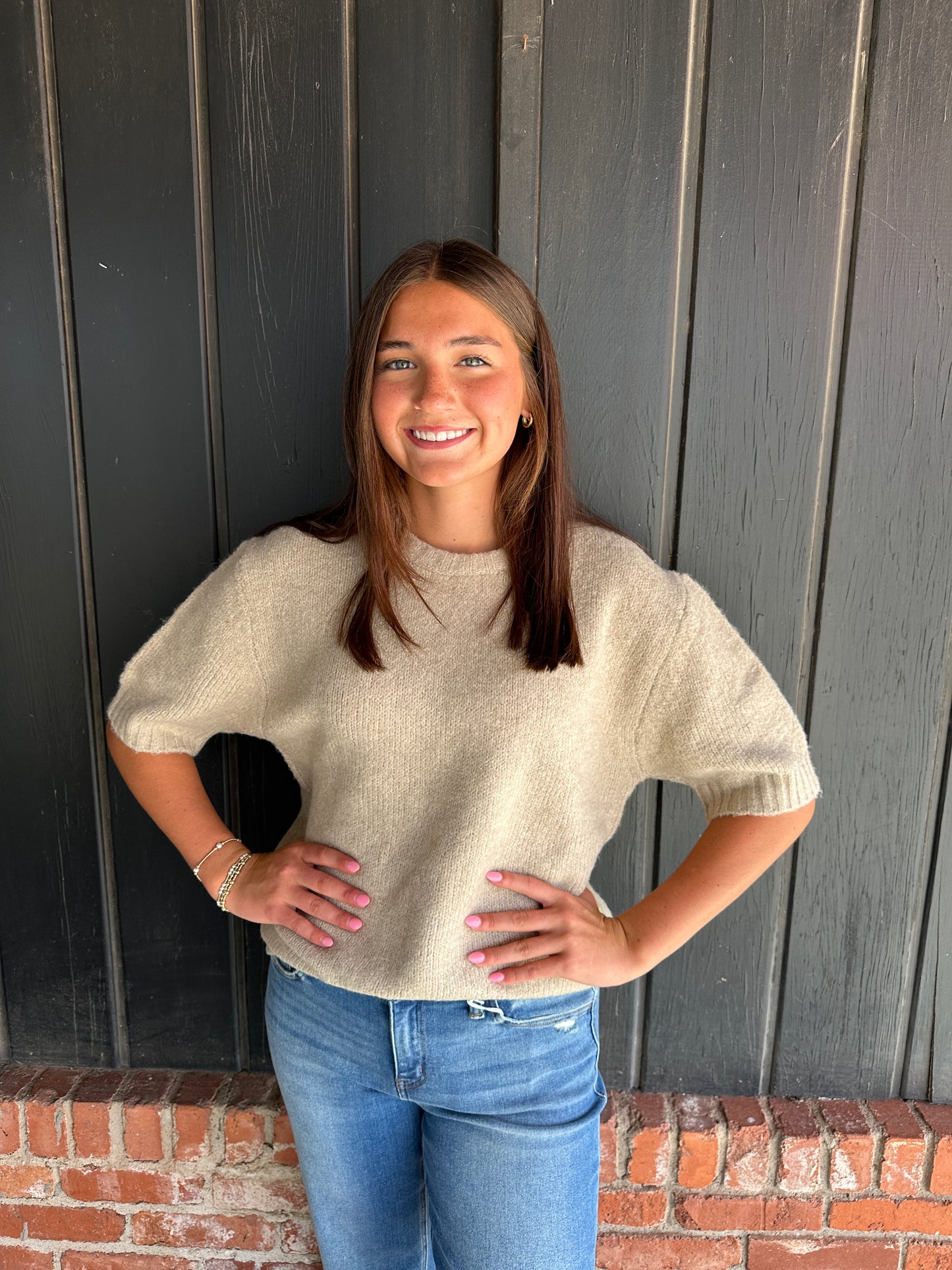 Khaki Fuzzy textured knit sweater