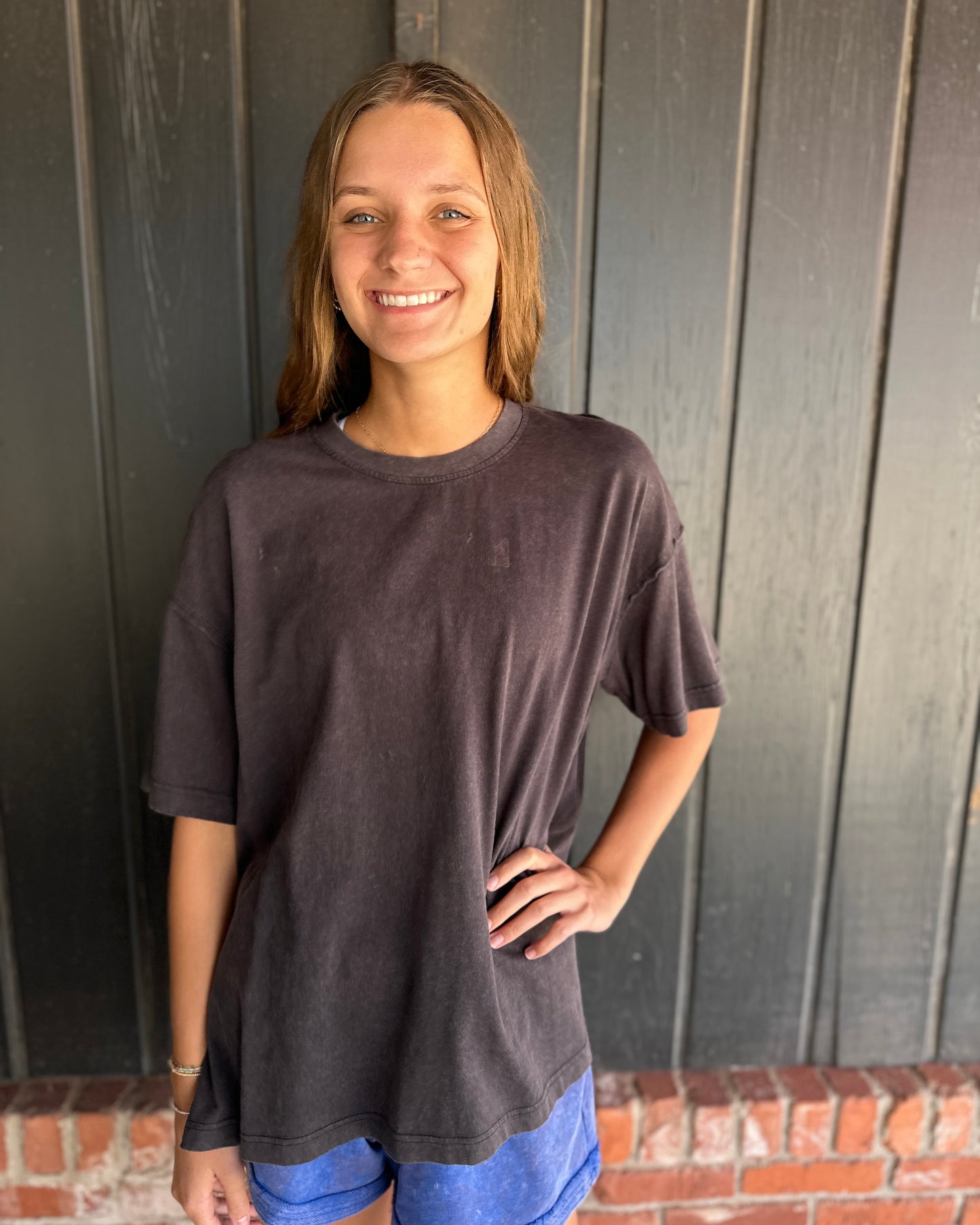 Black Mineral Washed Cotton Oversized Slit Tee