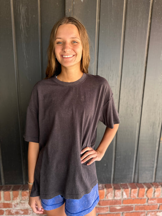 Black Mineral Washed Cotton Oversized Slit Tee