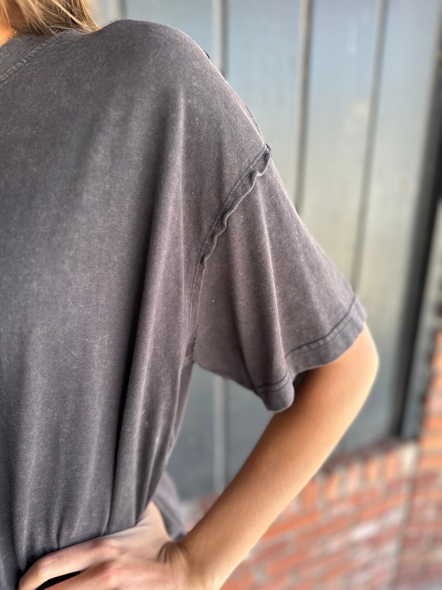 Black Mineral Washed Cotton Oversized Slit Tee
