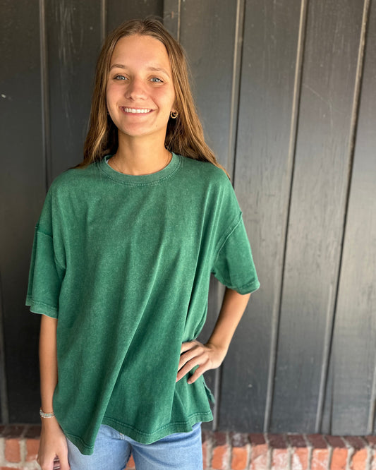 Kelly Green Mineral Washed Cotton Oversized Slit Tee