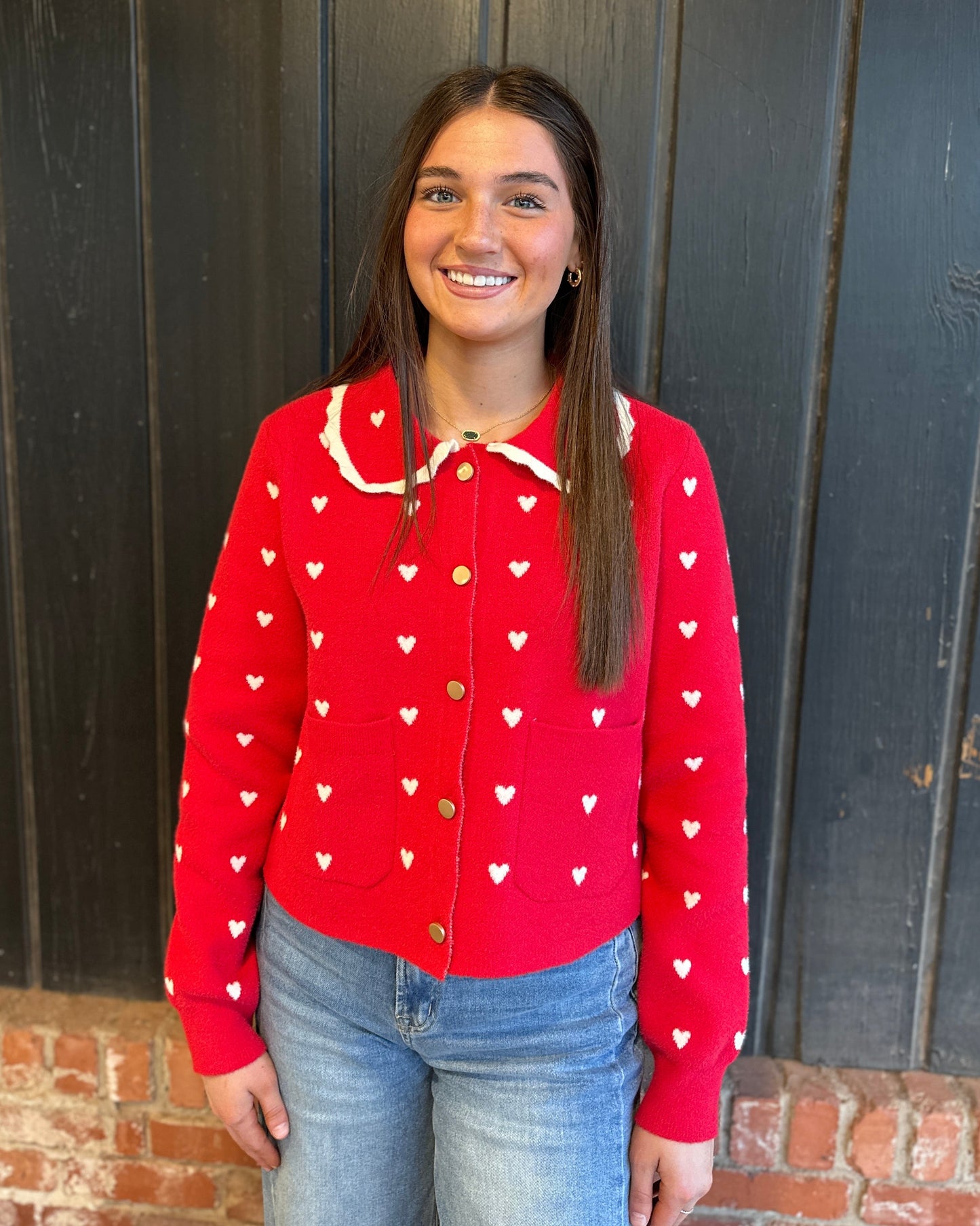 Heart Pointelle Peter Pan Cardigan