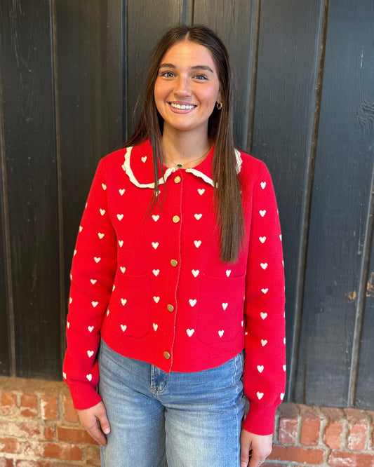 Heart Pointelle Peter Pan Cardigan
