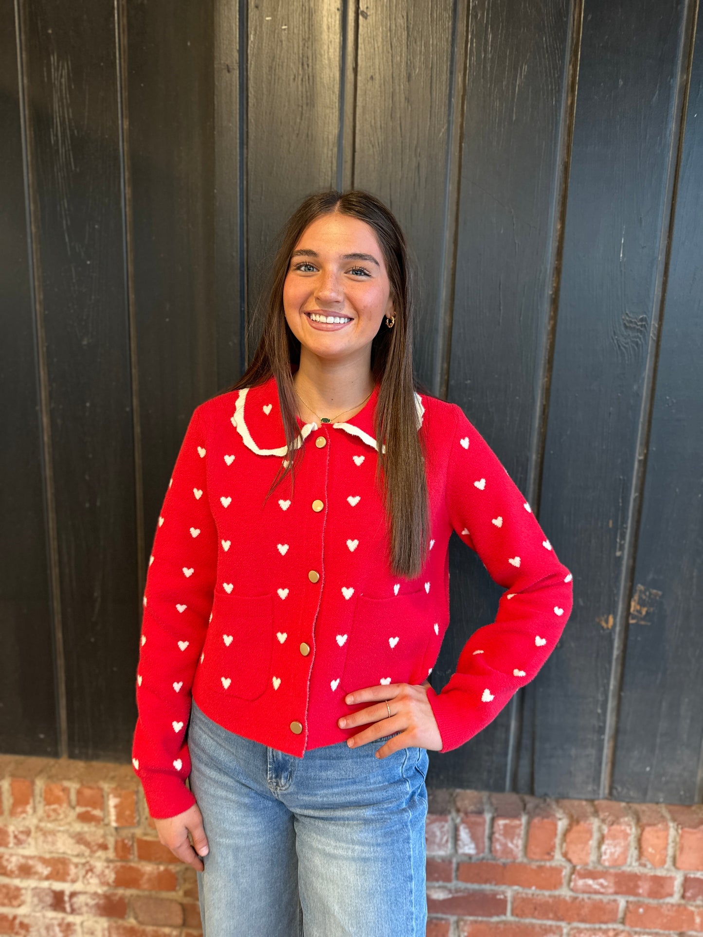 Heart Pointelle Peter Pan Cardigan