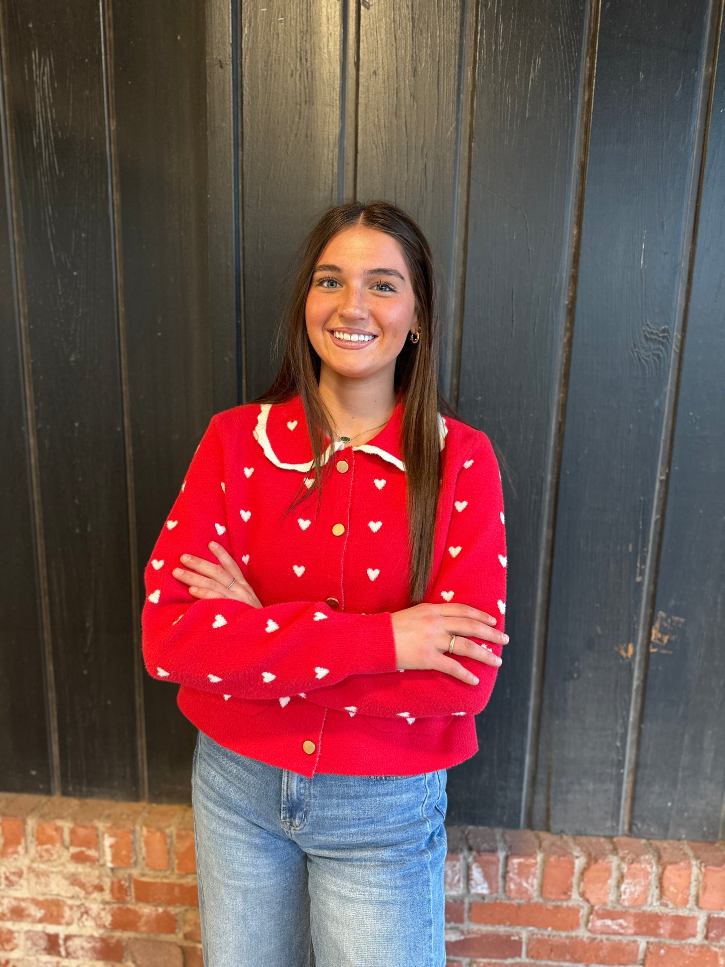 Heart Pointelle Peter Pan Cardigan