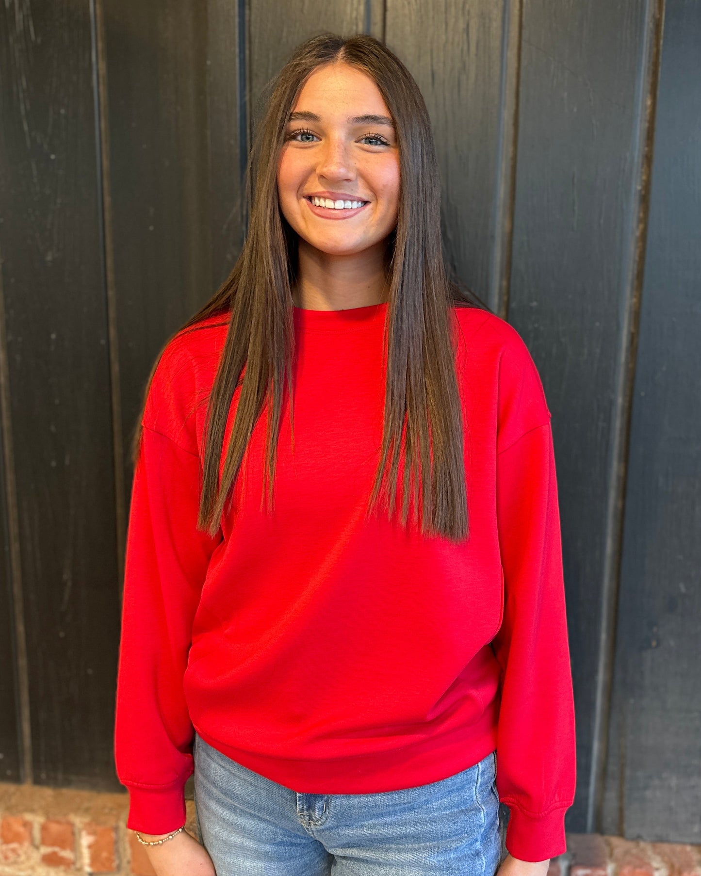 Red Soft Scuba Round Neck Sweatshirt