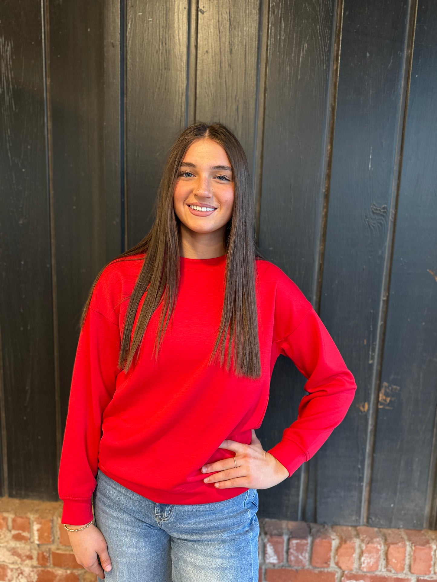 Red Soft Scuba Round Neck Sweatshirt