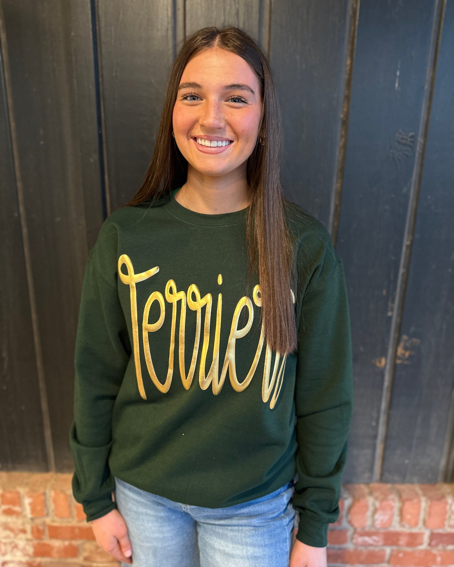Hunter Green Crewneck Gold Script Terriers