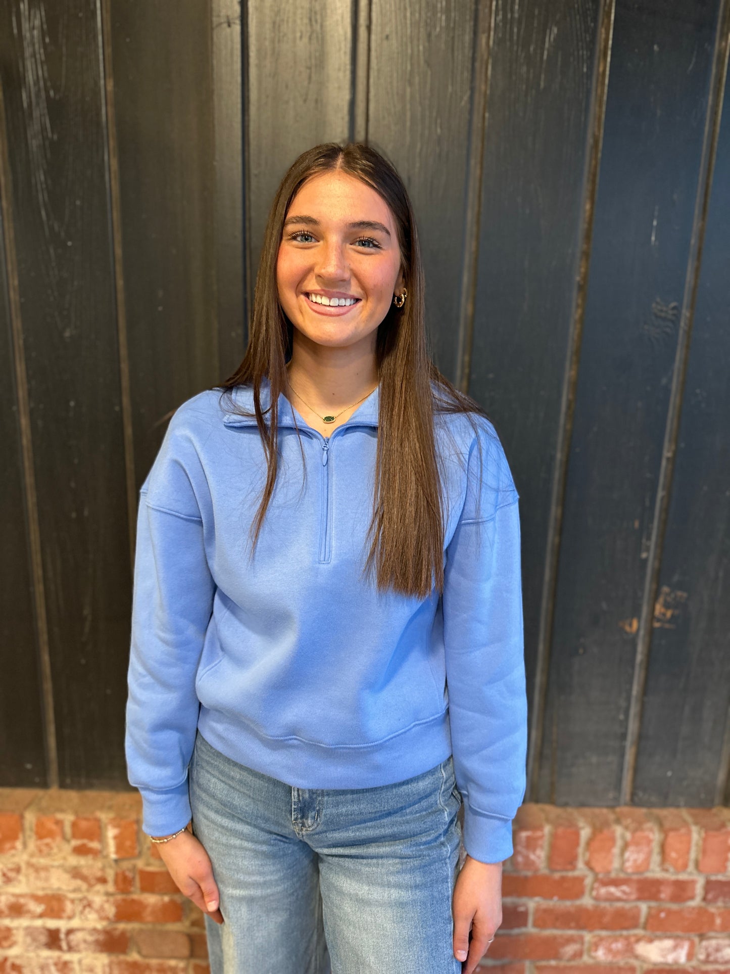 Flower Blue Half Zip Sweatshirt